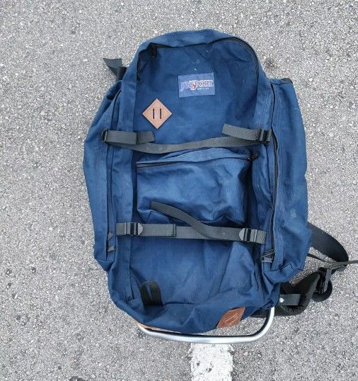 Vintage Jansport Blue External Frame Backpack w Hip Wings Hiking Made in USA