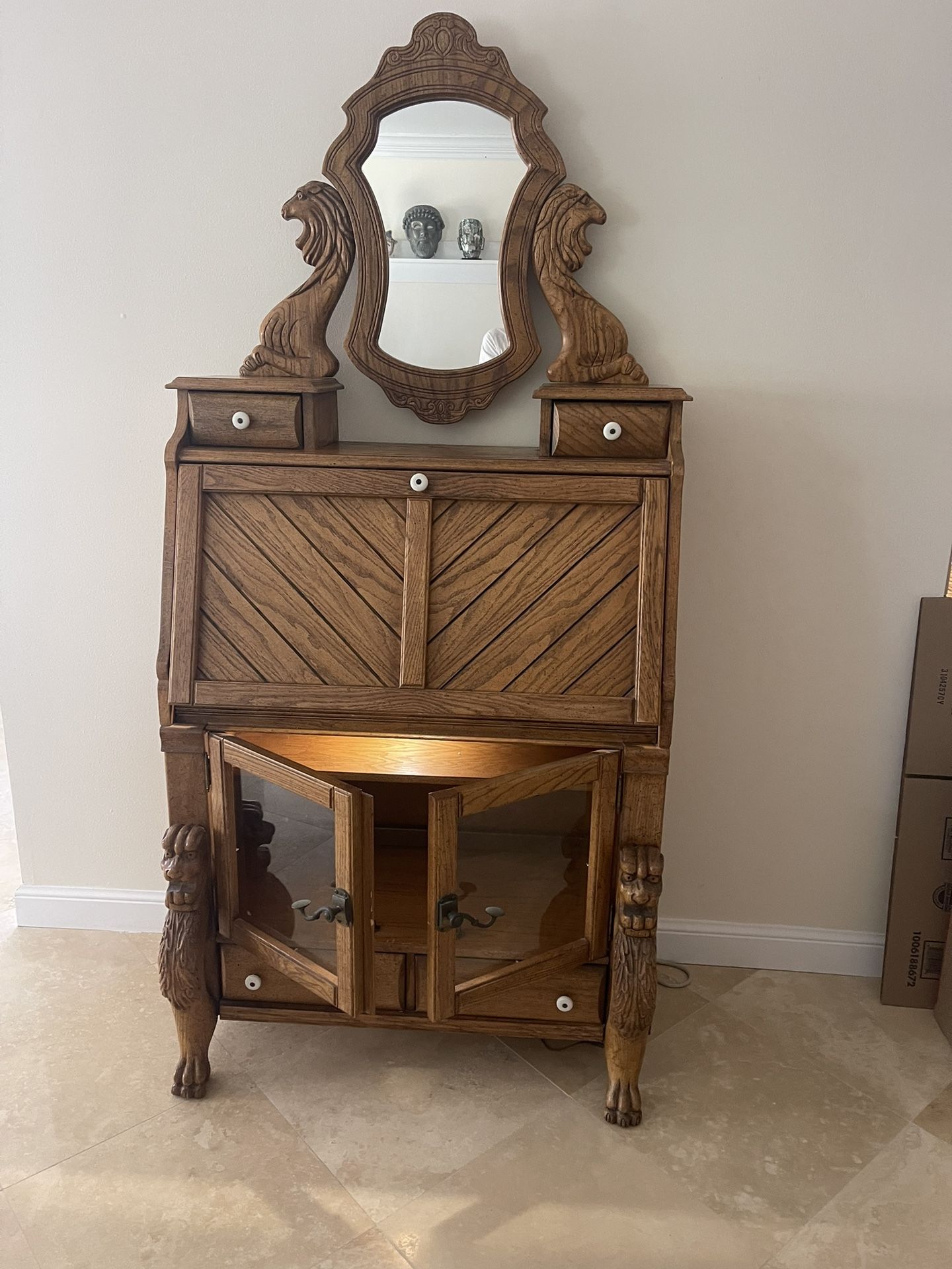 Secretary Desk  36”w x 20” Do x 77” H ( Incl Mirror)