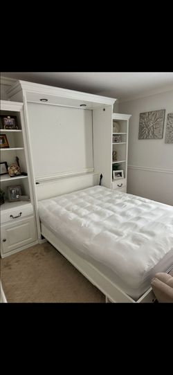 White Murphy Bed w/ Built-In Shelving