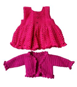 Baby Girl Knitted Pink Dress & Sweater Fits Size 3-9 Months