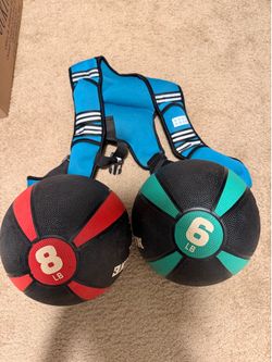 Weighted vest and 2 medicine balls 8 & 6 lbs