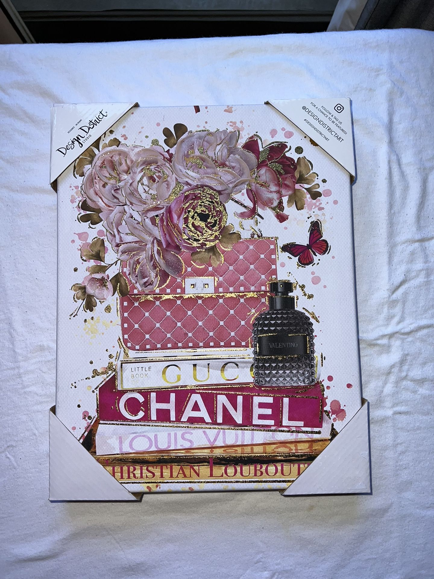 Design District Studio Gucci Channel Valentino Pink Gold Canvas Wall Art 14”x11”