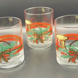 3 Vtg Signed Georges Briard Christmas “The Hunt” Double Old Fashioned Glasses