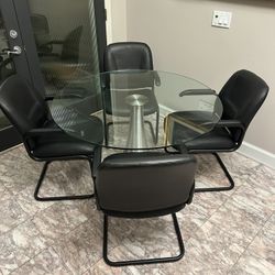 Brushed Aluminum Tulip Glass Table and Chairs