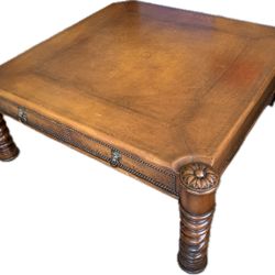 REDUCED - Early 1900’s Antique Coffee Table - Brown, Embossed Leather Top