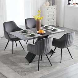Grey Velvet Dining Chairs Set of 4, Swivel Upholstered Dining Chairs with Tufted Back