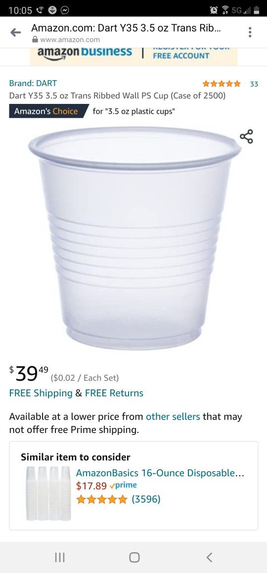 Dart Y35 3.5 oz Trans Ribbed Wall PS Cup (Case of 2500)