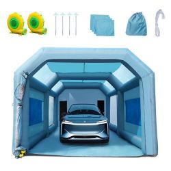 589*26x15x11ft Inflatable Paint Booth, Inflatable Spray Booth, High Powerful 750W+950W Blowers Spray Booth Tent, Car Paint Tent Air Filter System for