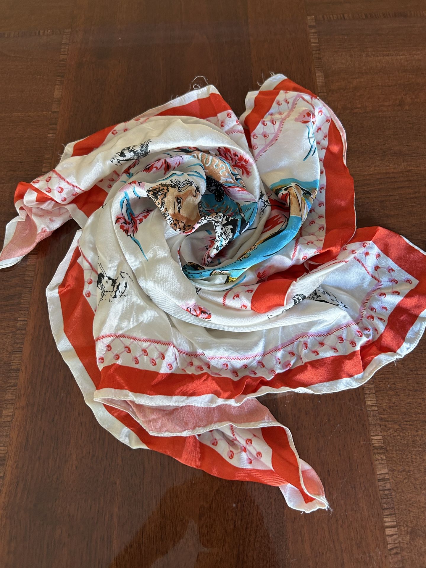 Silk Scarf For Ladies 29“ X 31“ Bull Fighting Theme Multicolored