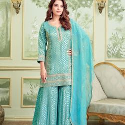 Light Blue Embroidery Gharara (S/36, L/40, 2XL/44)