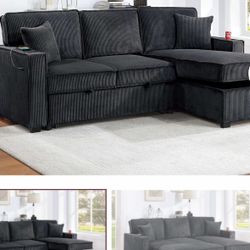 $380 . 2-P Convertible Sectional  Sleeper Sofa W/ Cupholder Sofa Storage & USB Ports  89”x 59”X36”H