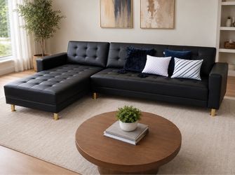 Black Faux Leather Convertible Sectional Sofa