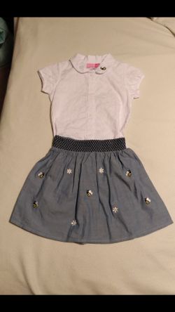 NEW Girls Bumble Bee 2 PC Blouse and Skirt Set 6 - 6x Clothing Embroidered Top