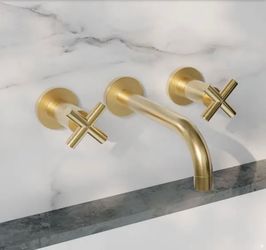Ivy 8 in. Widespread Double Cross-Handle Wall Mount Bathroom Faucet in Brushed Gold