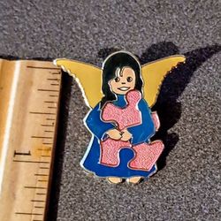 Angel Holding Puzzle Piece Autism Awareness Vintage Collectible Lapel Pin A-1