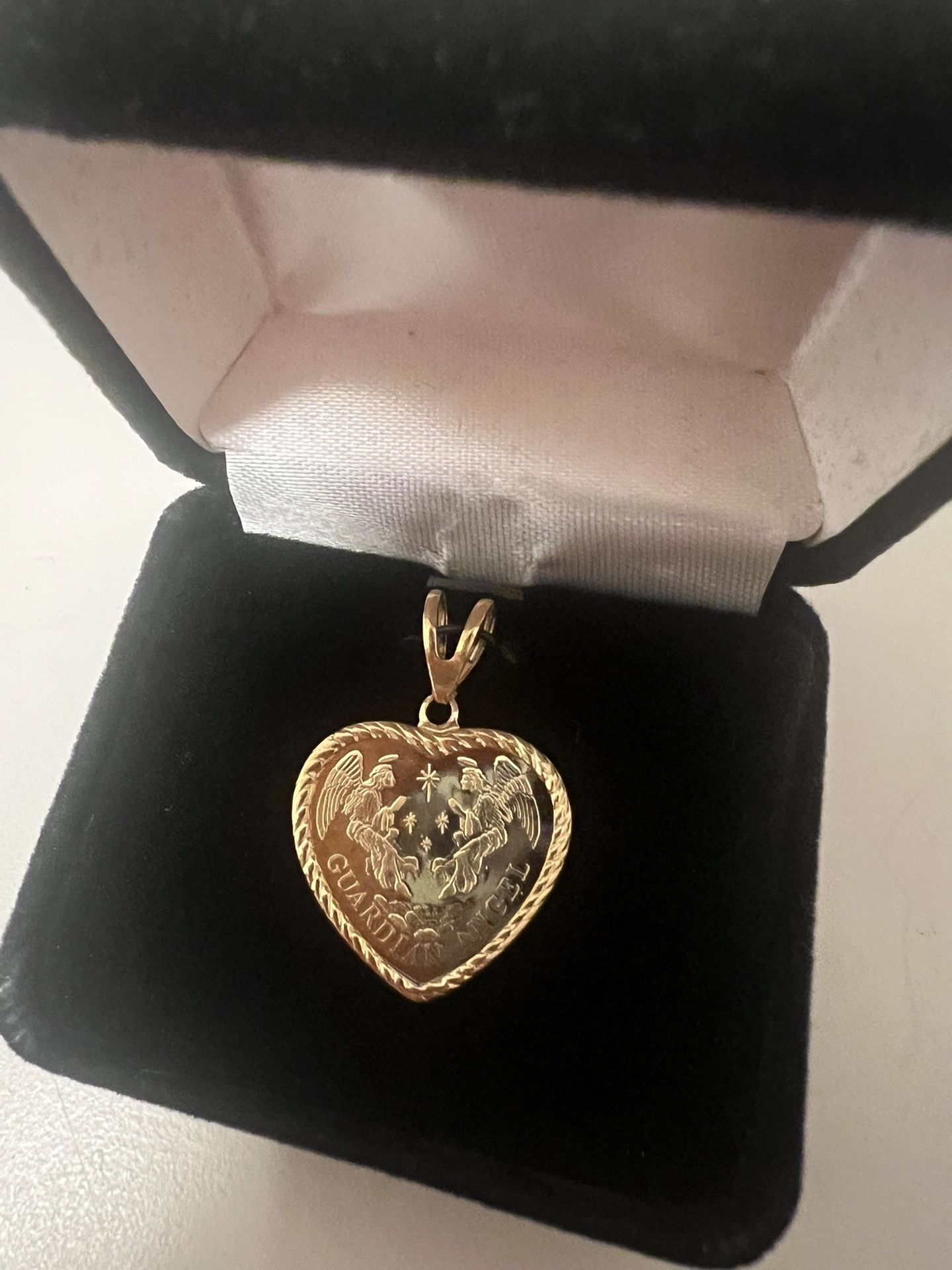 14k large heart, guardian, angel pendant