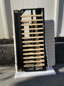 White Upholstered Bed Frame with Slatted Base