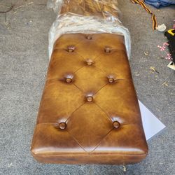 Brown Tufted Leather Ottoman Bench