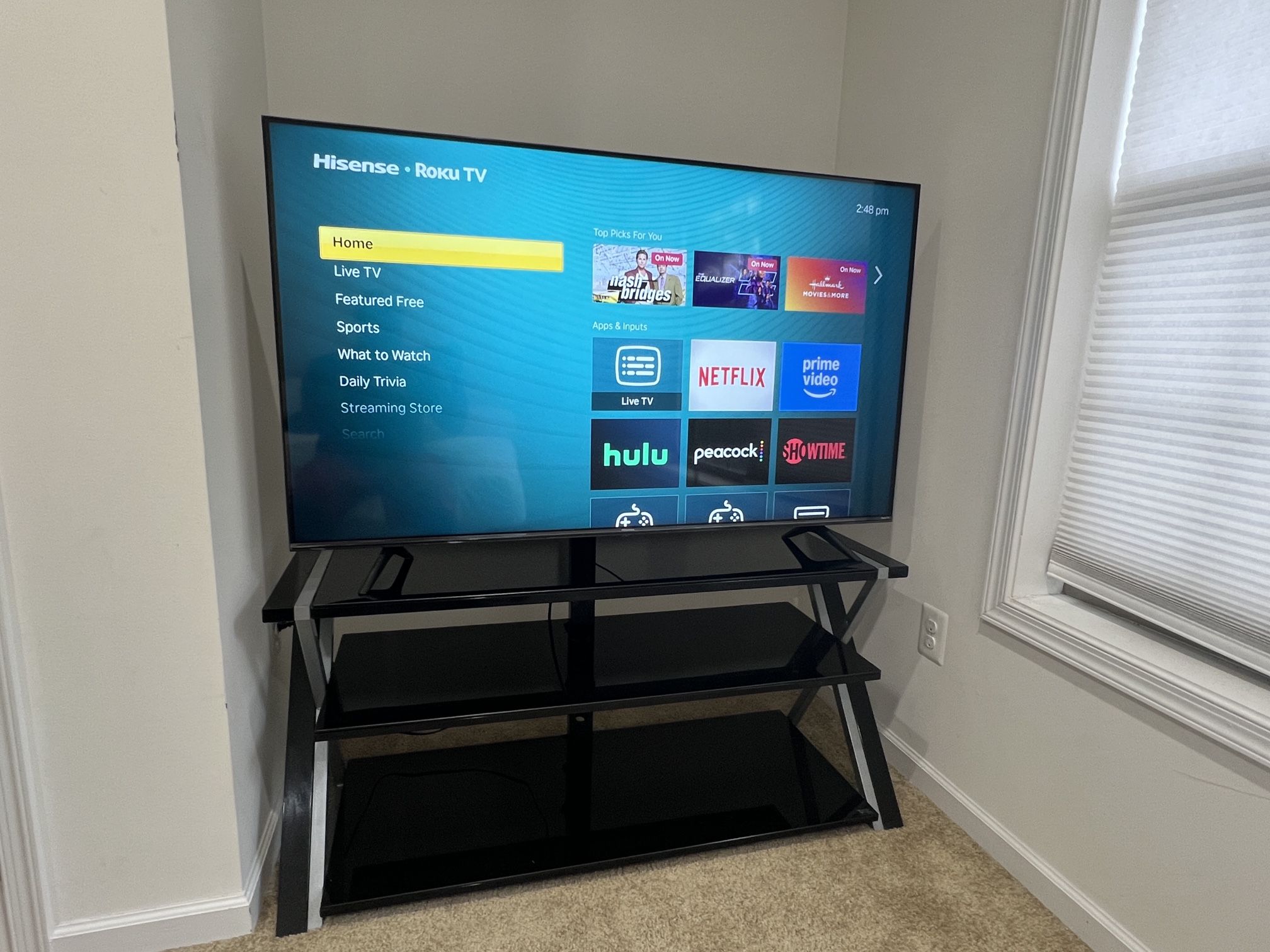 58 Inch HiSense Roku/App TV With TV Stand (with Mounting Capability)