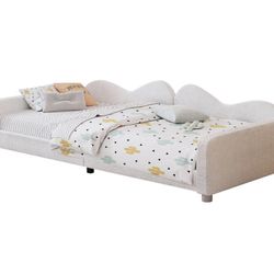 White Twin Size Sherpa Fabric Upholstered Daybed with Cloud