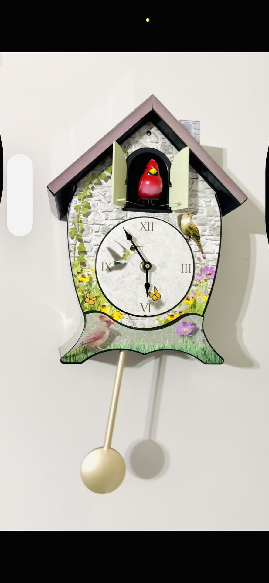Mark Feldstein Garden Cottage Singing Cardinal Tabletop Wall Sound Cuckoo Clock