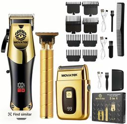 3 Piece Professional Blonde Hair Clipper & Trimmer Kit for Men