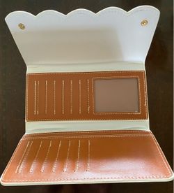 NEW. Faux Leather Scalloped Wallet in Camel Color