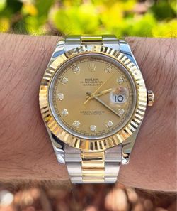 2010 Rolex DateJust 41mm 116333 Champagne Diamond Dial 18k yellow gold & stainless steel oyster bracelet Full Set Box Card Appraisal