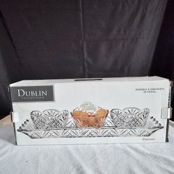 Shannon Dublin Crystal Condiment Serving Set New