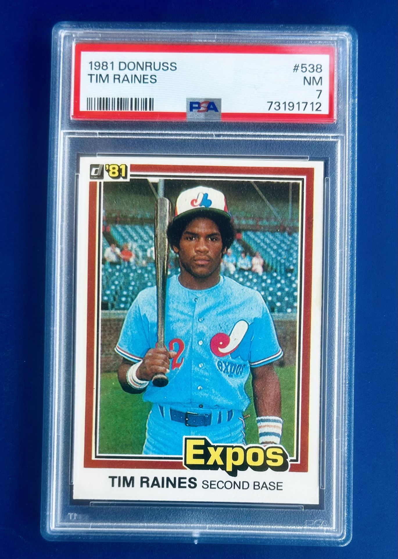 1981 Donruss Tim Raines Rookie Baseball Card Graded PSA 7