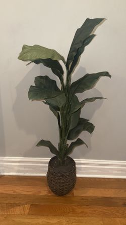 Large Artificial Tropical Plant with Woven Basket Planter