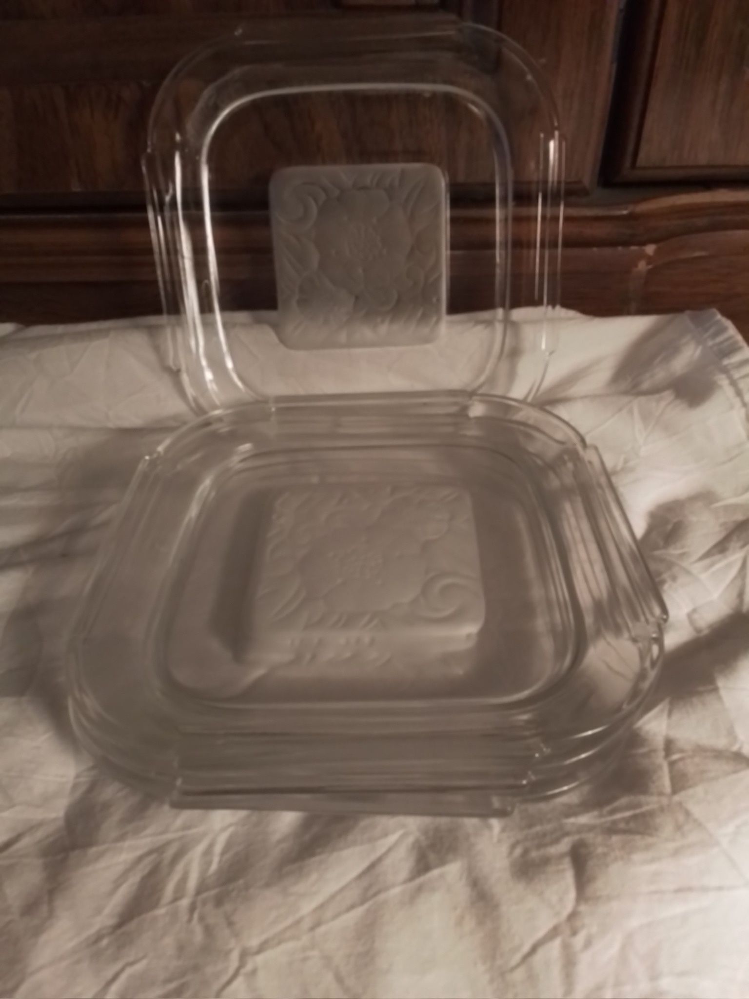 4 Vintage Square Glass Plates