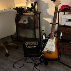 Lefty Fender Squire Strat Guitar w/Marshall Amp