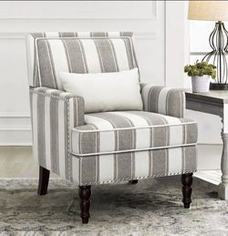 LueBona Attwell Series, From Wayfair, Grey & White Striped Upholstered Accent Chair, Nail Trim