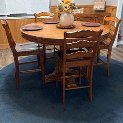 Tall Round Dining Table with 6 Chairs and Hutch