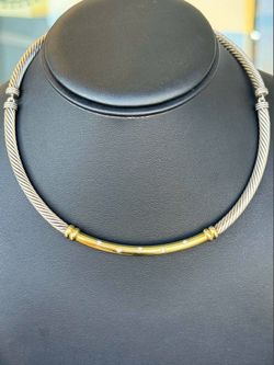 Jewelry David Yurman 14k yellow gold and 925 sterling silver Necklace Cable Metro Choker 0.17CTW Natural Diamonds 16” 5mm
