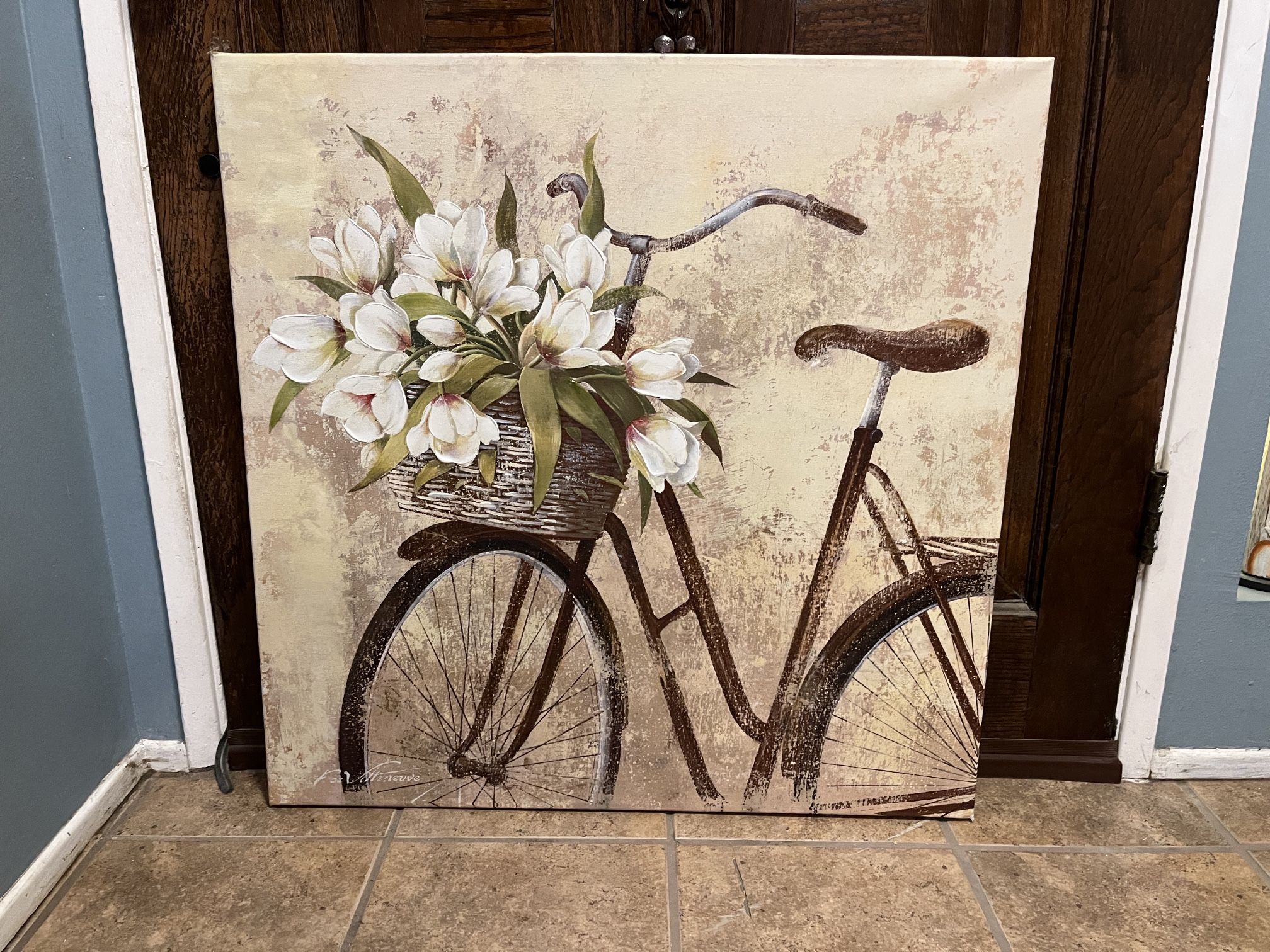 Canvas Art Print Flowers In Basket On Bike