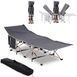 Folding Camping Cot for Adults - Portable Sleeping Bed with Carry Bag and Side Pocket, 330 lbs Capacity, Ideal for Travel and Camping