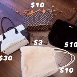 Purses.  Micheal Kors, Steve Madden, Victoria secret.  Brown and wallet generic.