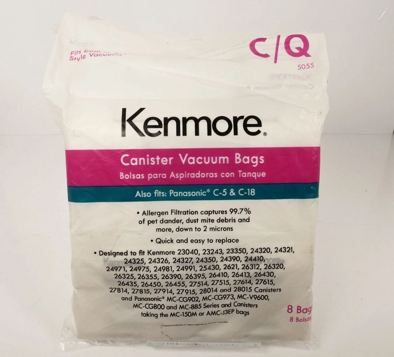 (8)Kenmore Canister Vacuum Bag C/Q 5055 Panasonic C5 & C18 1 Pk