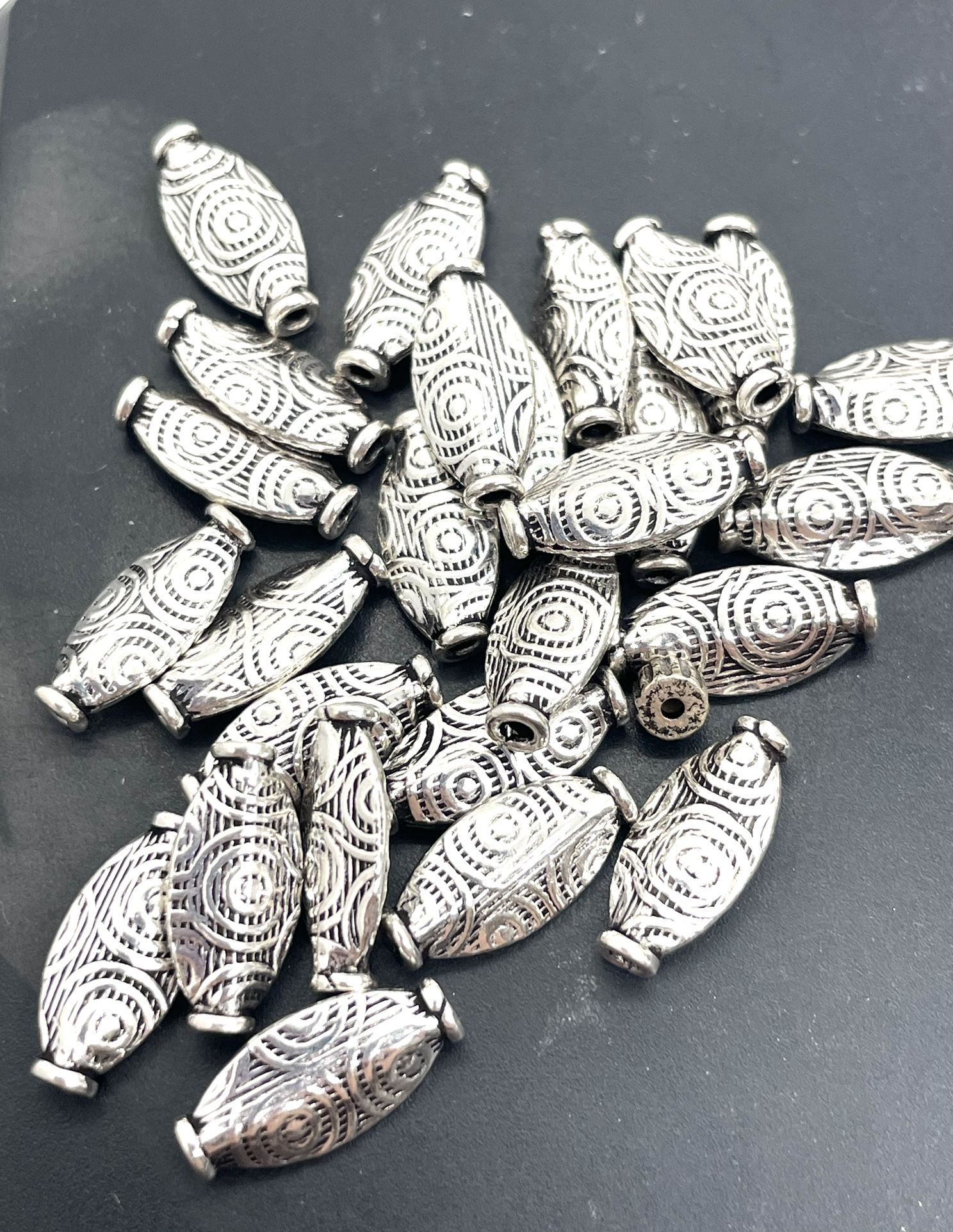 Sterling Decorative Oval Beads 13pc