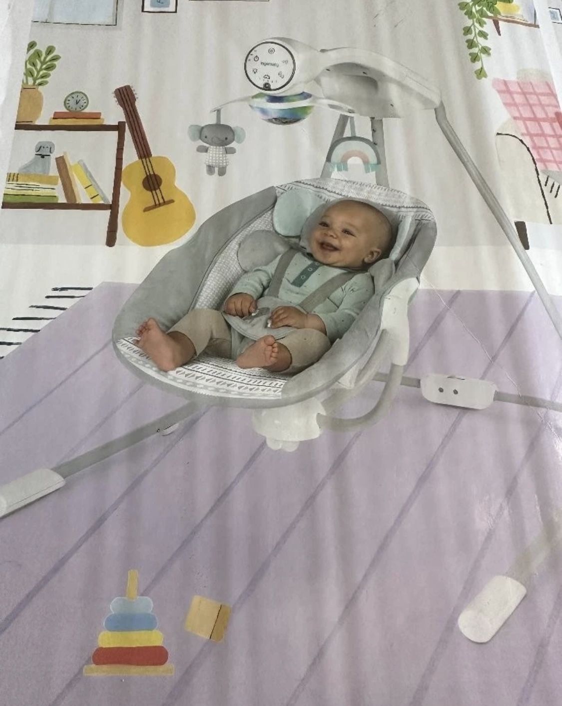 NEW Ingenuity InLighten 5-Speed Baby Swing - Swivel Infant Seat, 5 Point Safety Harness, Nature Sounds, Lights - Van Elephant New, Open Box
