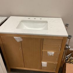 36” Brown Solid Wood Bathroom Vanity With Engineered Top (V1260)