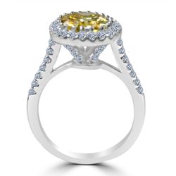 3.5CT(9x11mm) intense Canary Diamond Veneer Cubic zirconia Oval Center w/Halo Pave set Sterling Silver modern style Ring. 635R0245