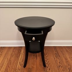 Round Black Side Table with Drawer & Lower Shelf