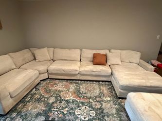 Large Cream Corduroy Sectional Sofa