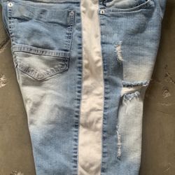 Flex Mens Blue White Distressed Ripped Denim Jean Shorts Mens Size 34