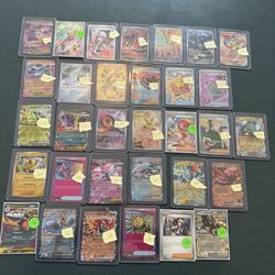 Assortment of Pokemon IR, Hyper Rare and Ex’s cards all sleeved in excellent condition. Market value, selling as lot, only.