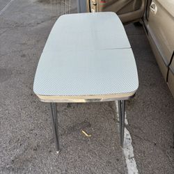 1950s Formica Table Gingham Pattern Chrome Trim & Legs 