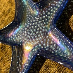 Iridescent AKCAM Bright Blue Art Glass Starfish 